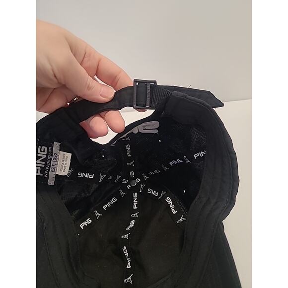 Ping Golf Hat Cap Polyester Black Embroidered Logo Adjustable Strap Lightweight - Picture 10 of 11